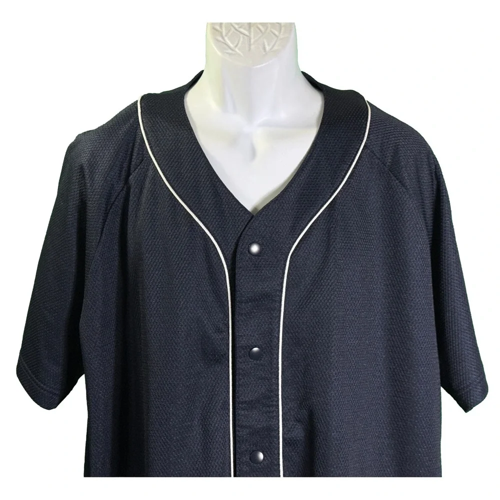 Adidas Baseball Jersey Mens 2XL Navy Blue Three Stripe Life Graphic Snap Front